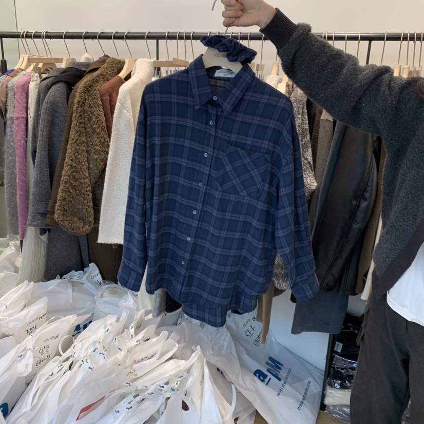 OUVIR東大門㊣實拍女士新款人氣真品推薦25秋冬襯衫蕾絲衫格子O.V.R/OUVIR襯衫/蕾絲衫圖色1