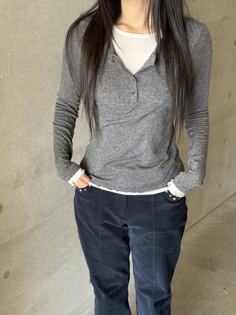 Verbena東大門㊣直郵女士新款休閑職業長袖T恤羊毛絲綢紐扣Verbena長袖T恤