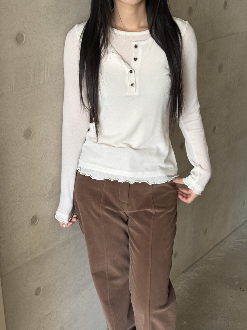 Verbena東大門㊣直郵女士新款休閑職業長袖T恤羊毛絲綢紐扣Verbena長袖T恤