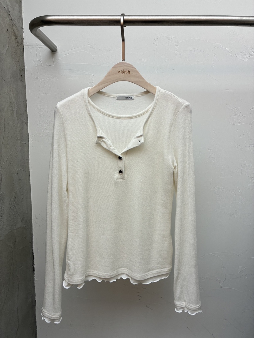 Verbena東大門㊣直郵女士新款休閑職業長袖T恤羊毛絲綢紐扣Verbena長袖T恤圖色1