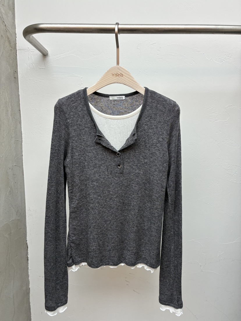 Verbena東大門㊣直郵女士新款休閑職業長袖T恤羊毛絲綢紐扣Verbena長袖T恤圖色2