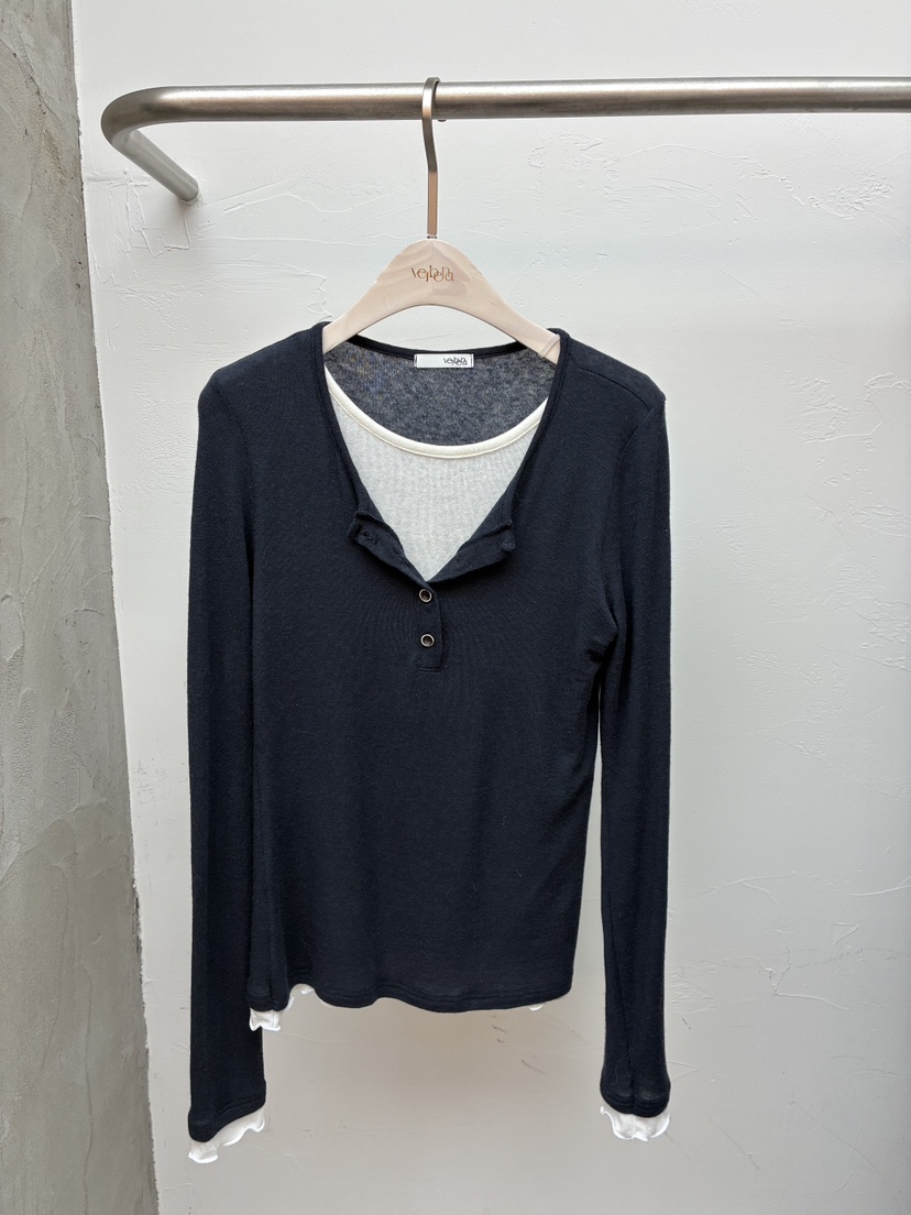 Verbena東大門㊣直郵女士新款休閑職業長袖T恤羊毛絲綢紐扣Verbena長袖T恤圖色3