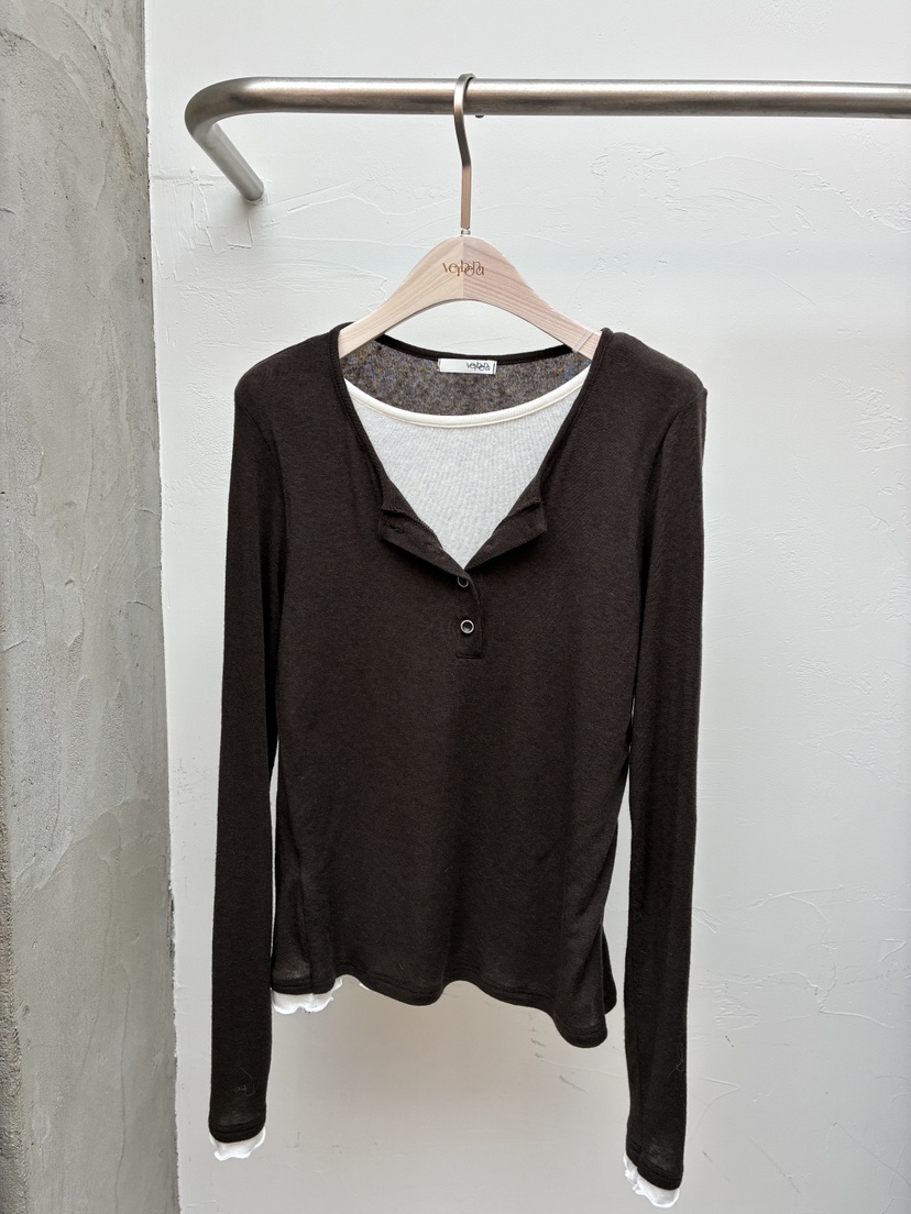 Verbena東大門㊣直郵女士新款休閑職業長袖T恤羊毛絲綢紐扣Verbena長袖T恤圖色4