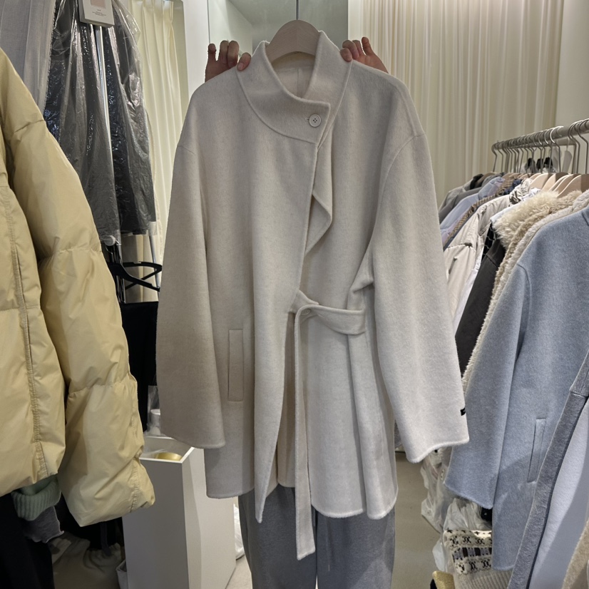 LIL韓國代購㊣女士新品真品25秋冬休閑熱賣中長款大衣手工腰帶LIL中長款大衣圖色1