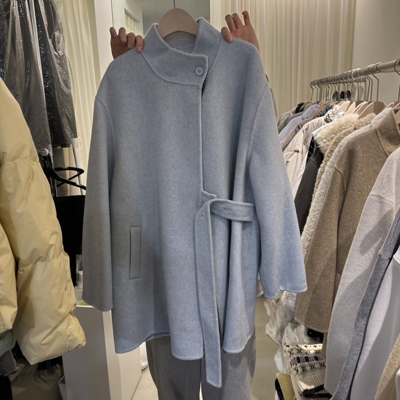 LIL韓國代購㊣女士新品真品25秋冬休閑熱賣中長款大衣手工腰帶LIL中長款大衣圖色2