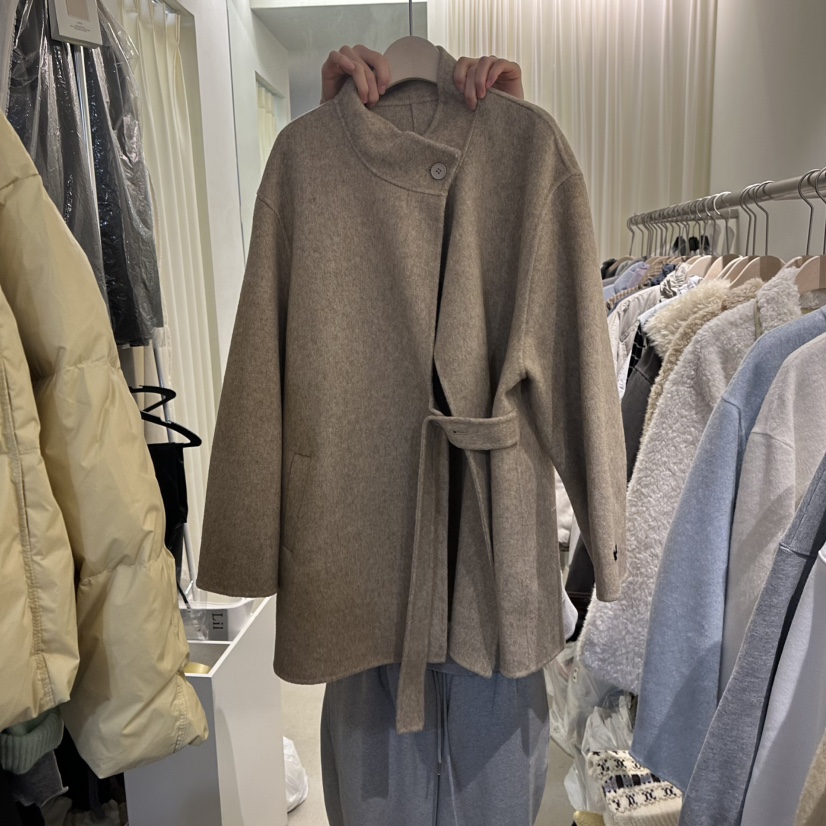 LIL韓國代購㊣女士新品真品25秋冬休閑熱賣中長款大衣手工腰帶LIL中長款大衣圖色3