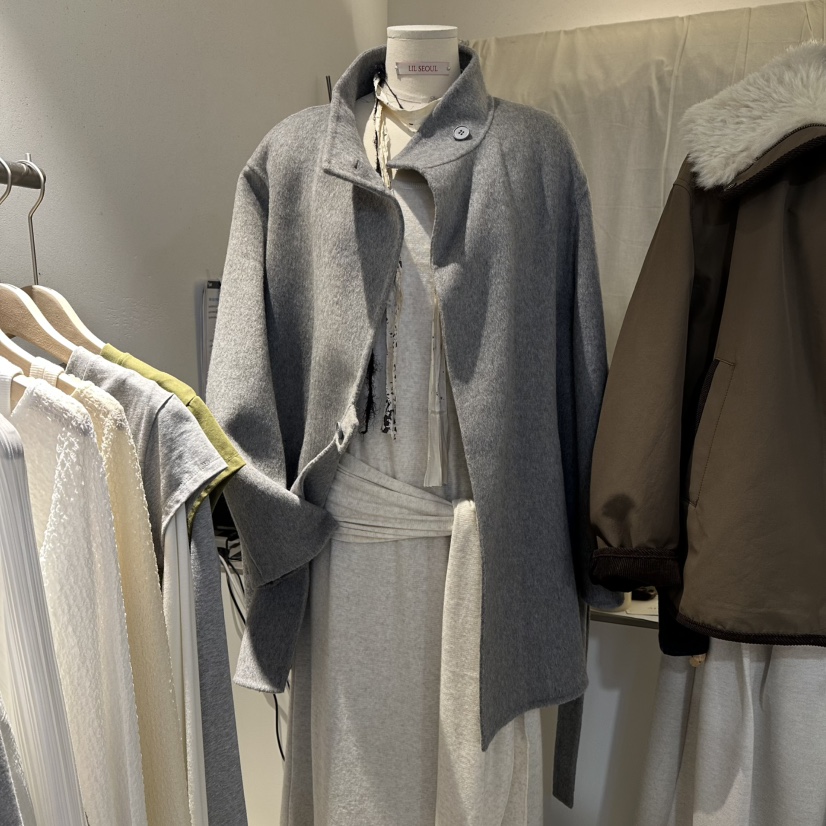 LIL韓國代購㊣女士新品真品25秋冬休閑熱賣中長款大衣手工腰帶LIL中長款大衣圖色4