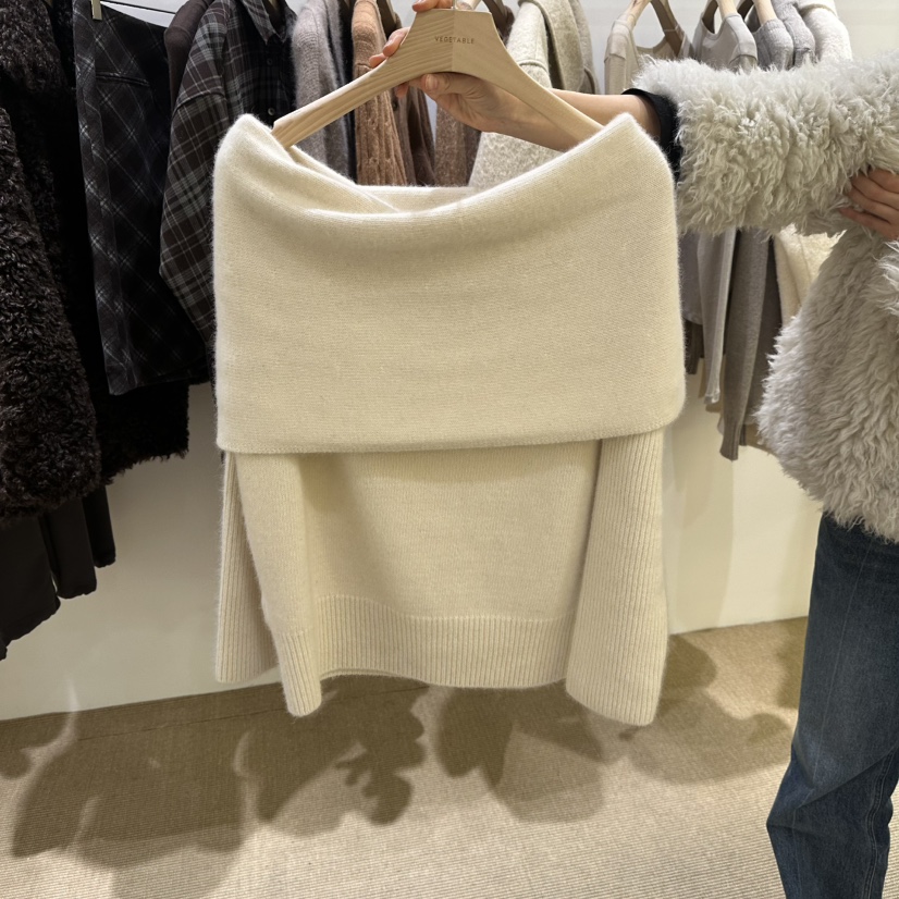 VEGETABLE韓國代購㊣女士新品人氣休閑真品時尚職業毛衣露肩VEGETABLE毛衣圖色1