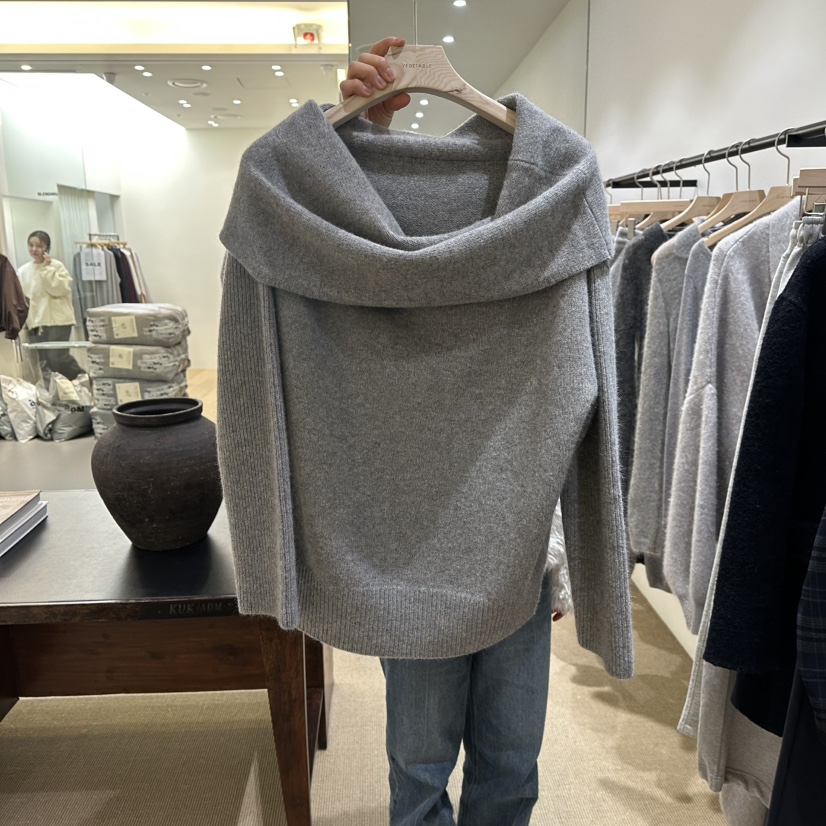 VEGETABLE韓國代購㊣女士新品人氣休閑真品時尚職業毛衣露肩VEGETABLE毛衣圖色2