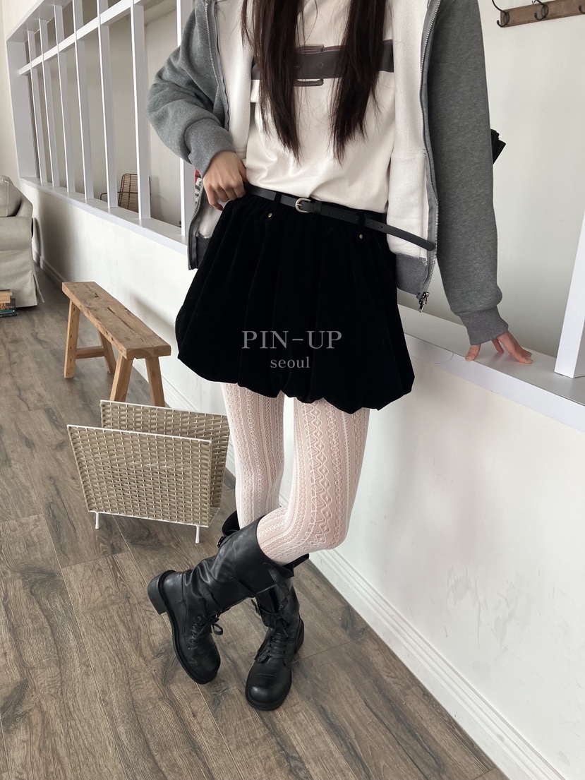 PIN-UP韓國直郵㊣女裝新品人氣真品時尚短裙不含腰帶天鵝絨PIN-UP短裙