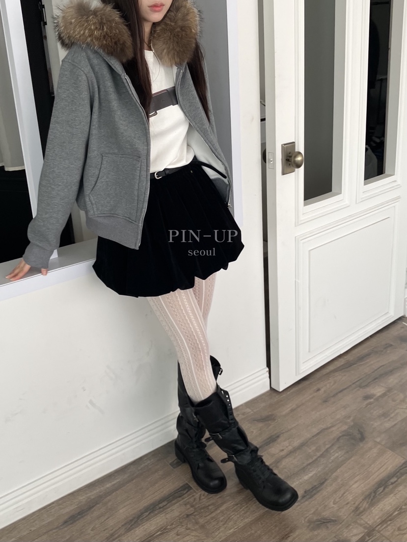 PIN-UP韓國直郵㊣女裝新品人氣真品時尚短裙不含腰帶天鵝絨PIN-UP短裙