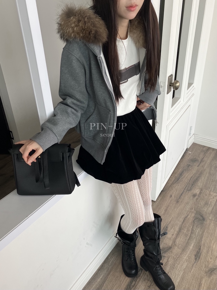 PIN-UP韓國直郵㊣女裝新品人氣真品時尚短裙不含腰帶天鵝絨PIN-UP短裙