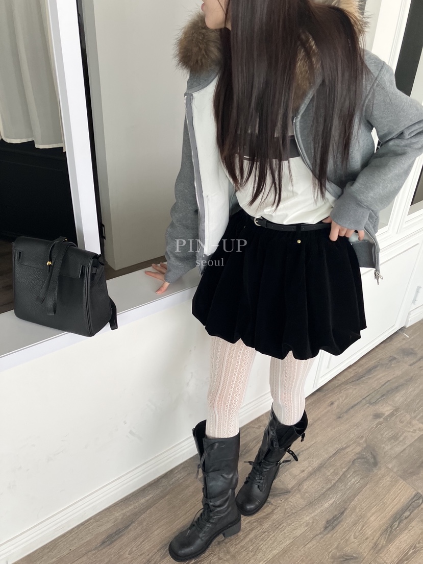 PIN-UP韓國直郵㊣女裝新品人氣真品時尚短裙不含腰帶天鵝絨PIN-UP短裙