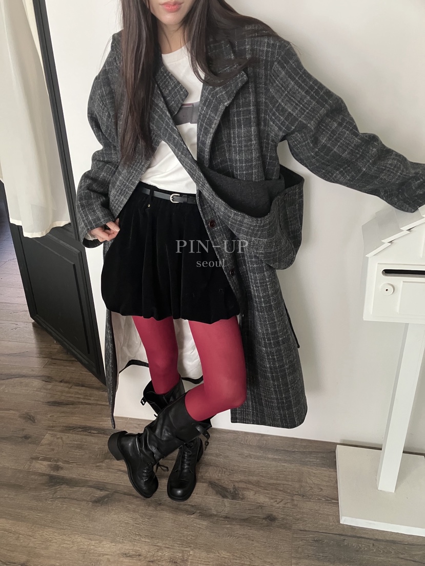 PIN-UP韓國直郵㊣女裝新品人氣真品時尚短裙不含腰帶天鵝絨PIN-UP短裙