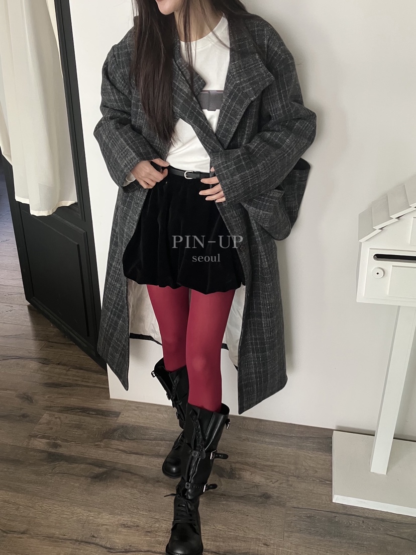 PIN-UP韓國直郵㊣女裝新品人氣真品時尚短裙不含腰帶天鵝絨PIN-UP短裙