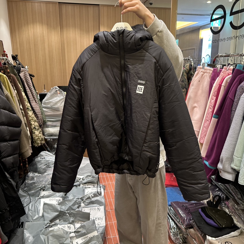 E/E/E韓國代購㊣女士新款職業人氣真品休閑時尚短款棉服填充E/E/E短款棉服圖色1
