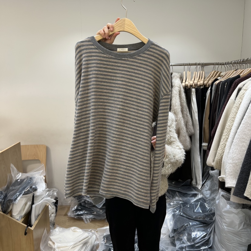 FOREST東大門㊣實拍女裝新款時尚人氣真品熱賣職業長袖T恤條紋FOREST長袖T恤圖色2