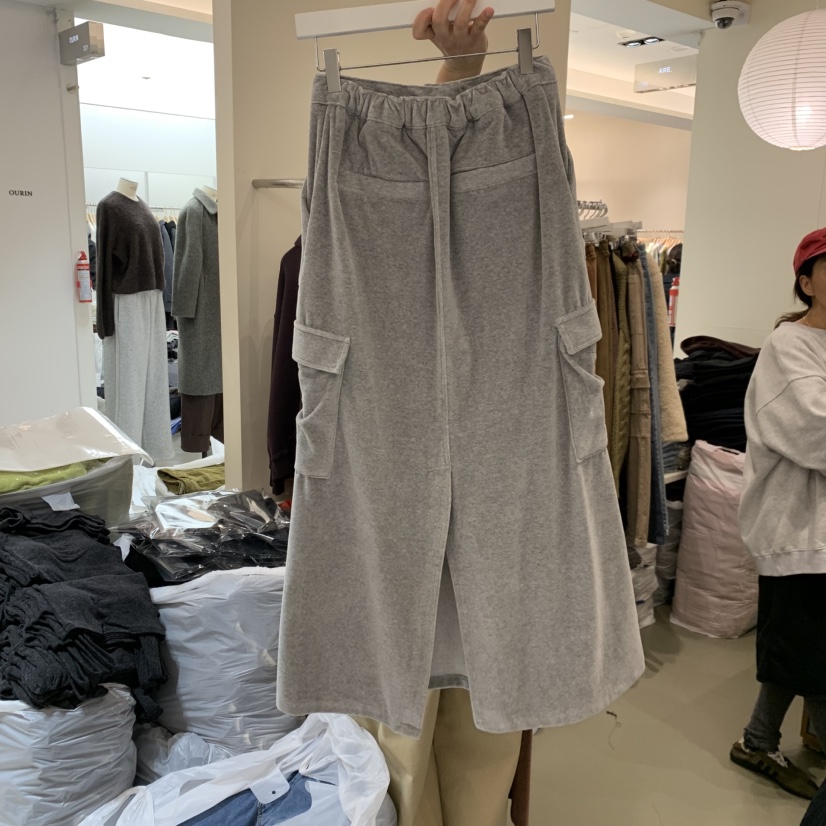 ARE韓國代購㊣女士新品推薦25秋冬真品長裙工裝褲天鵝絨長款ARE YOU/ARE長裙