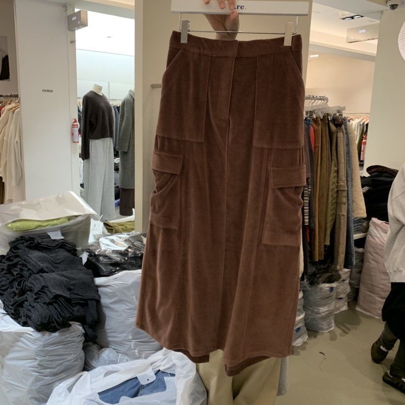 ARE韓國代購㊣女士新品推薦25秋冬真品長裙工裝褲天鵝絨長款ARE YOU/ARE長裙圖色2