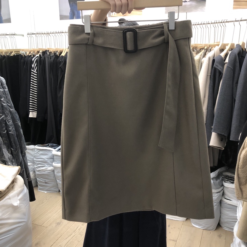 MOI-A韓國代購㊣女裝新品時尚休閑職業半身裙中短裙含腰帶MOI-A半身裙/中短裙圖色1