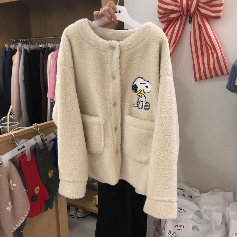 VENTI東大門㊣代購女裝新款25秋冬真品熱賣時尚夾克史努比抓絨VENTI夾克圖色4