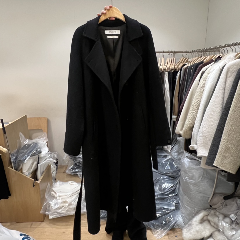 FOREST韓國代購㊣女士新品職業推薦25秋冬中長款大衣含腰帶羊駝FOREST中長款大衣圖色1