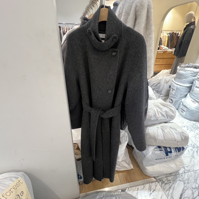 FOREST韓國代購㊣女士新品職業推薦25秋冬中長款大衣含腰帶羊駝FOREST中長款大衣圖色2