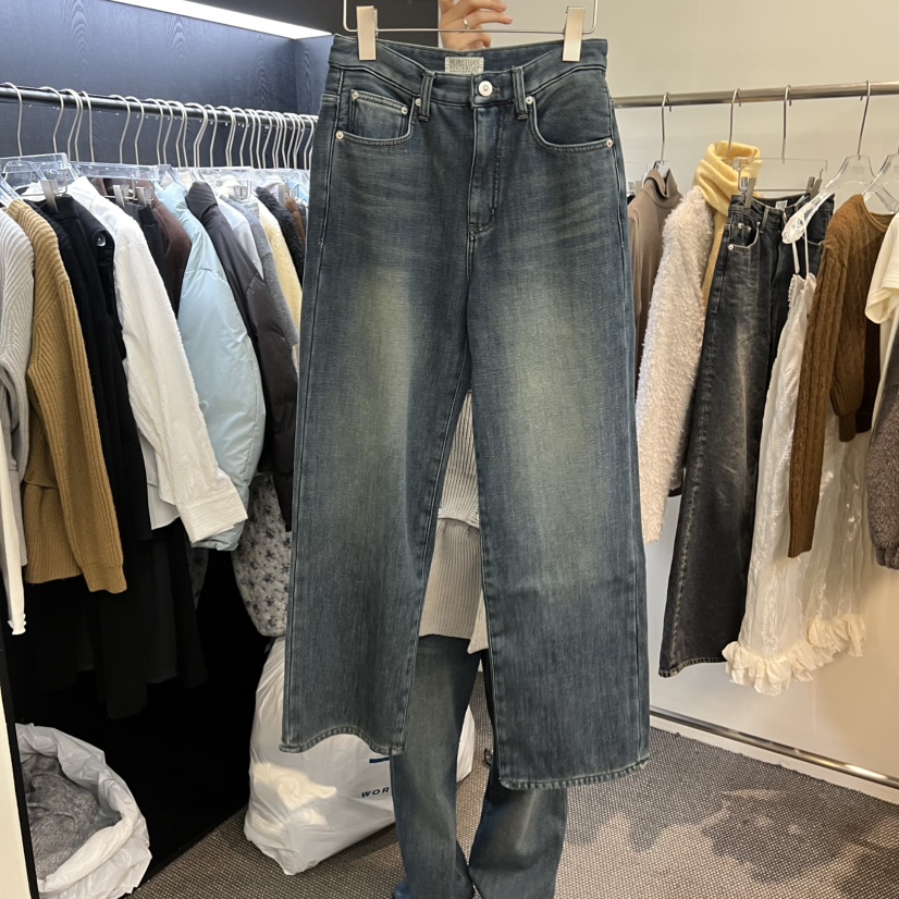 MORE THAN YESTERDAY/LOVE YOU SO MUCH東大門㊣代購女士新款推薦牛仔褲加絨LYSM/MORE THAN YESTERDAY牛仔褲圖色1