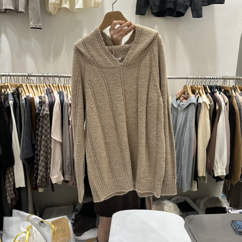 G.I-L韓國代購㊣女裝新款休閑職業25秋冬時尚針織衫Sale兜帽G.I-L針織衫圖色2