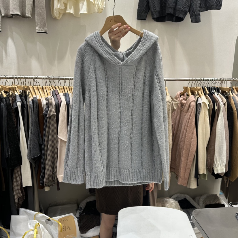 G.I-L韓國代購㊣女裝新款休閑職業25秋冬時尚針織衫Sale兜帽G.I-L針織衫圖色3