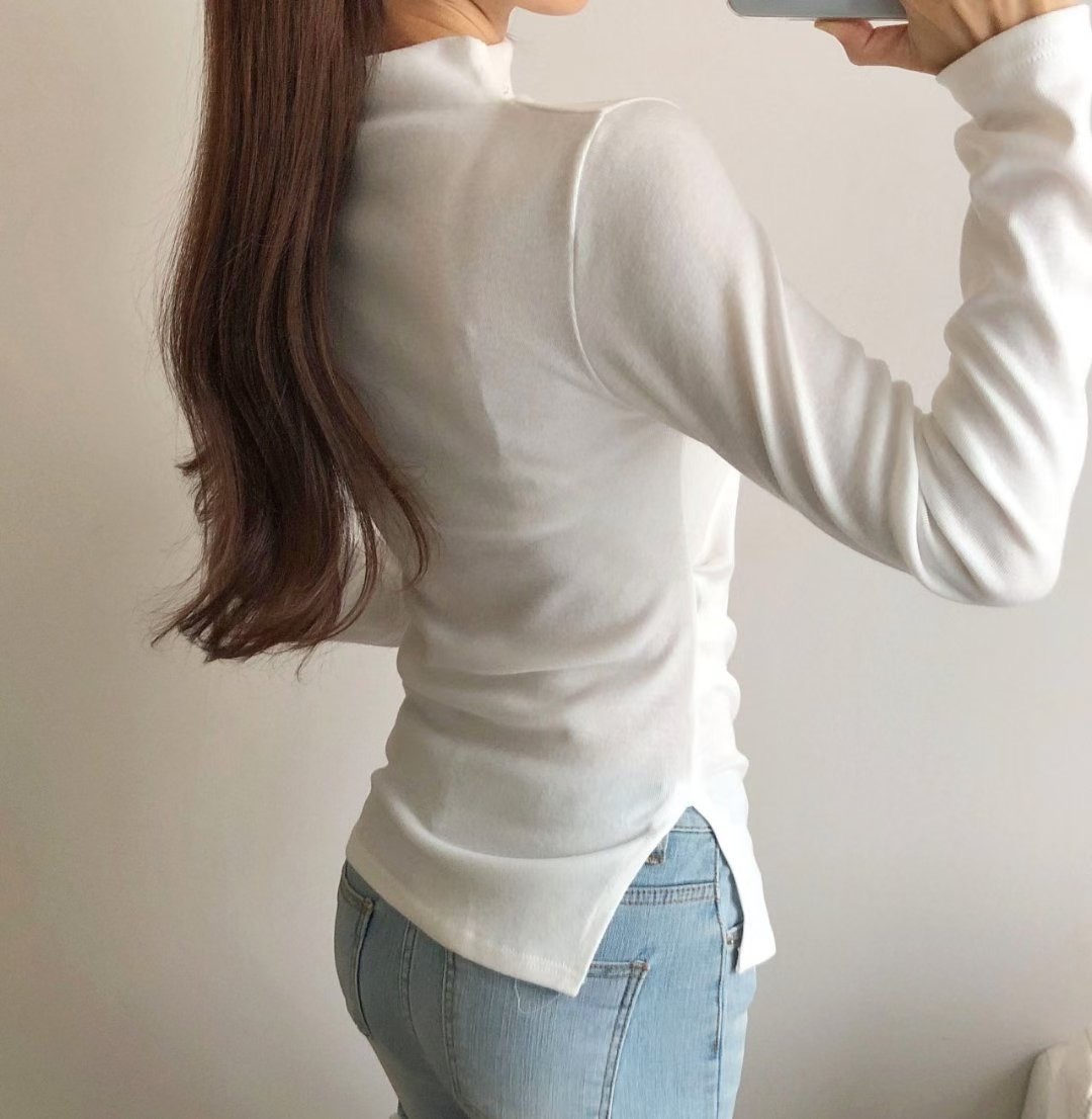 PUDDING東大門㊣直郵女士新品25秋冬真品休閑長袖T恤高領褶皺PUDDING長袖T恤