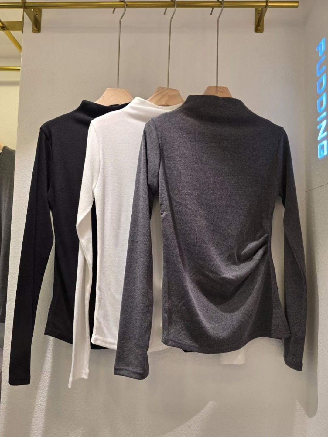 PUDDING東大門㊣直郵女士新品25秋冬真品休閑長袖T恤高領褶皺PUDDING長袖T恤圖色1左一色