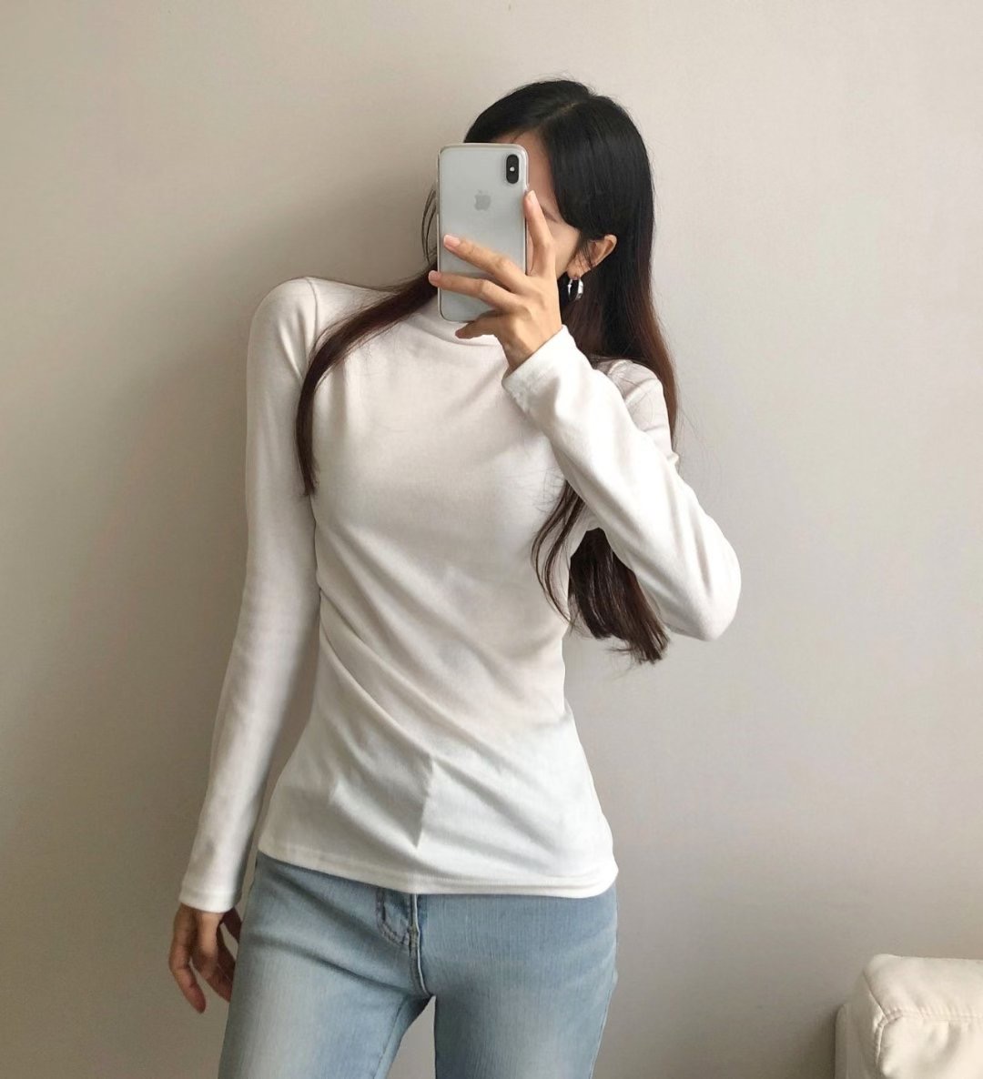 PUDDING東大門㊣直郵女士新品25秋冬真品休閑長袖T恤高領褶皺PUDDING長袖T恤圖色2