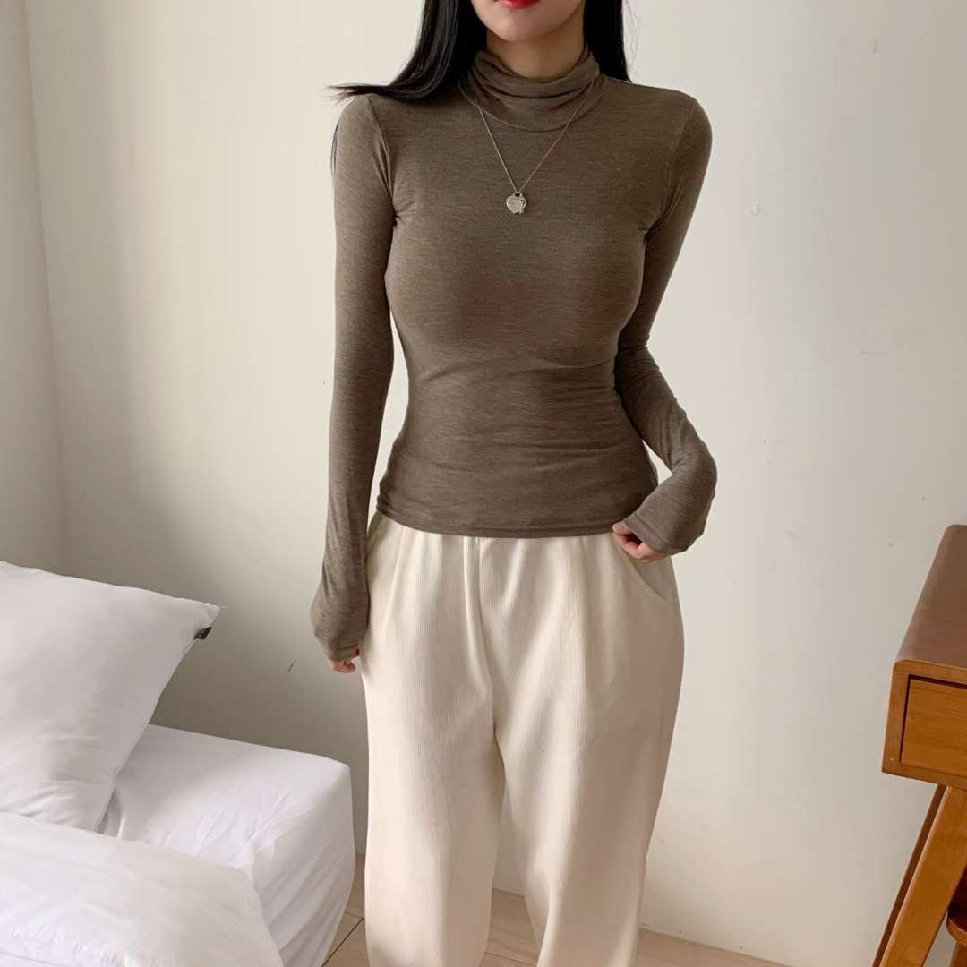 PUDDING韓國代購㊣女士新款人氣推薦真品時尚長袖T恤保暖高領PUDDING長袖T恤圖色3