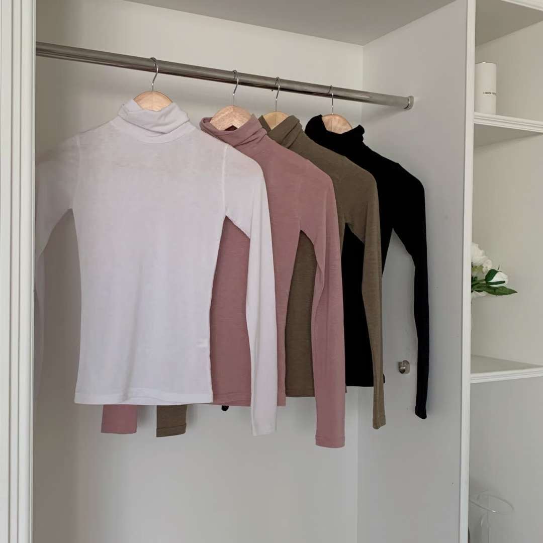 PUDDING韓國代購㊣女士新款人氣推薦真品時尚長袖T恤保暖高領PUDDING長袖T恤圖色4左四色