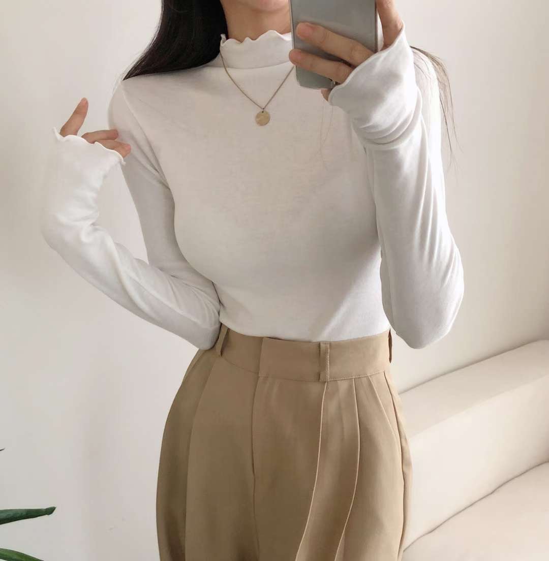 PUDDING東大門㊣實拍女裝新款職業真品推薦時尚長袖T恤高領PUDDING長袖T恤圖色2