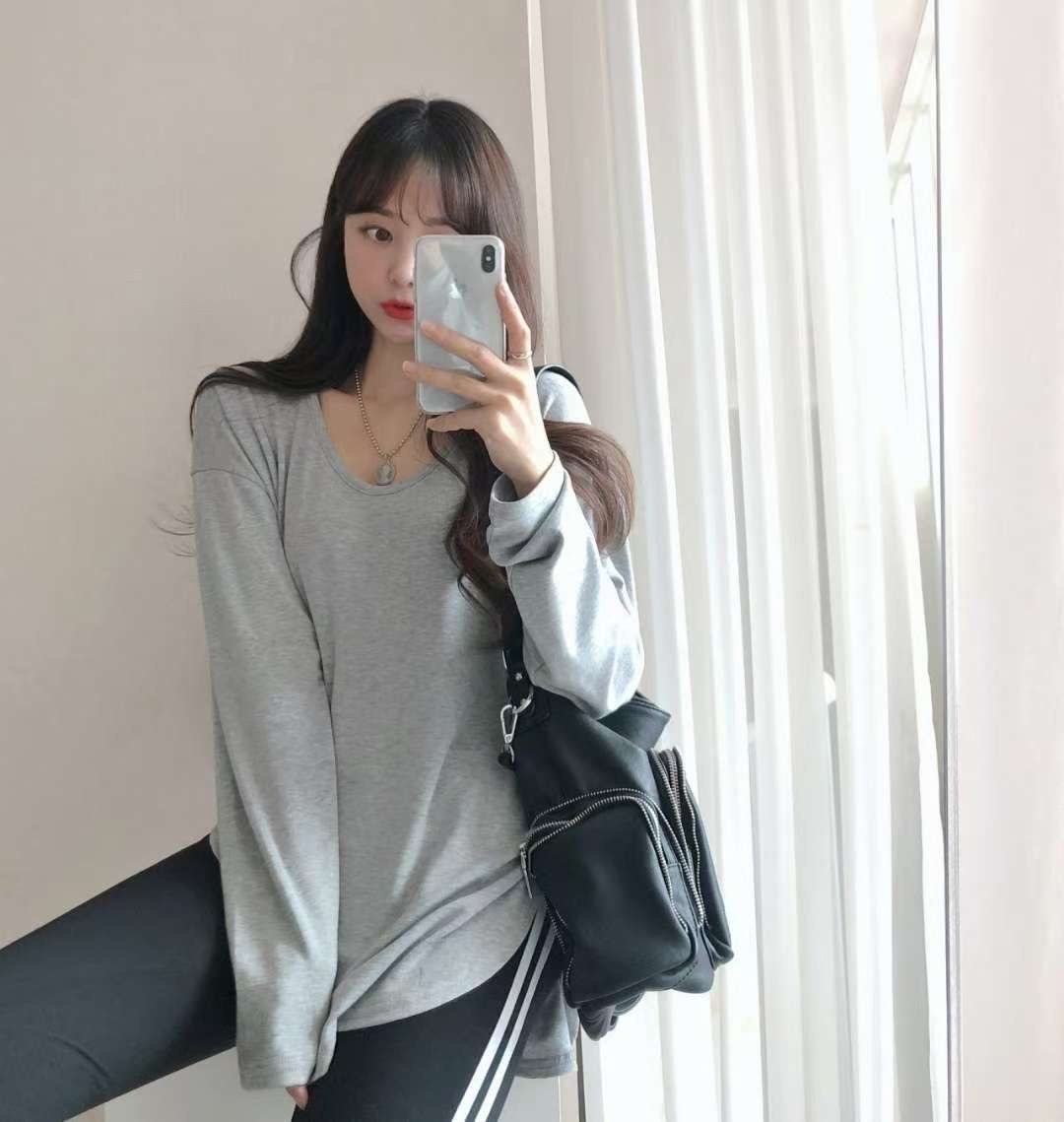 PUDDING東大門㊣直郵女裝新款熱賣人氣時尚長袖T恤抓絨柔軟PUDDING長袖T恤圖色3