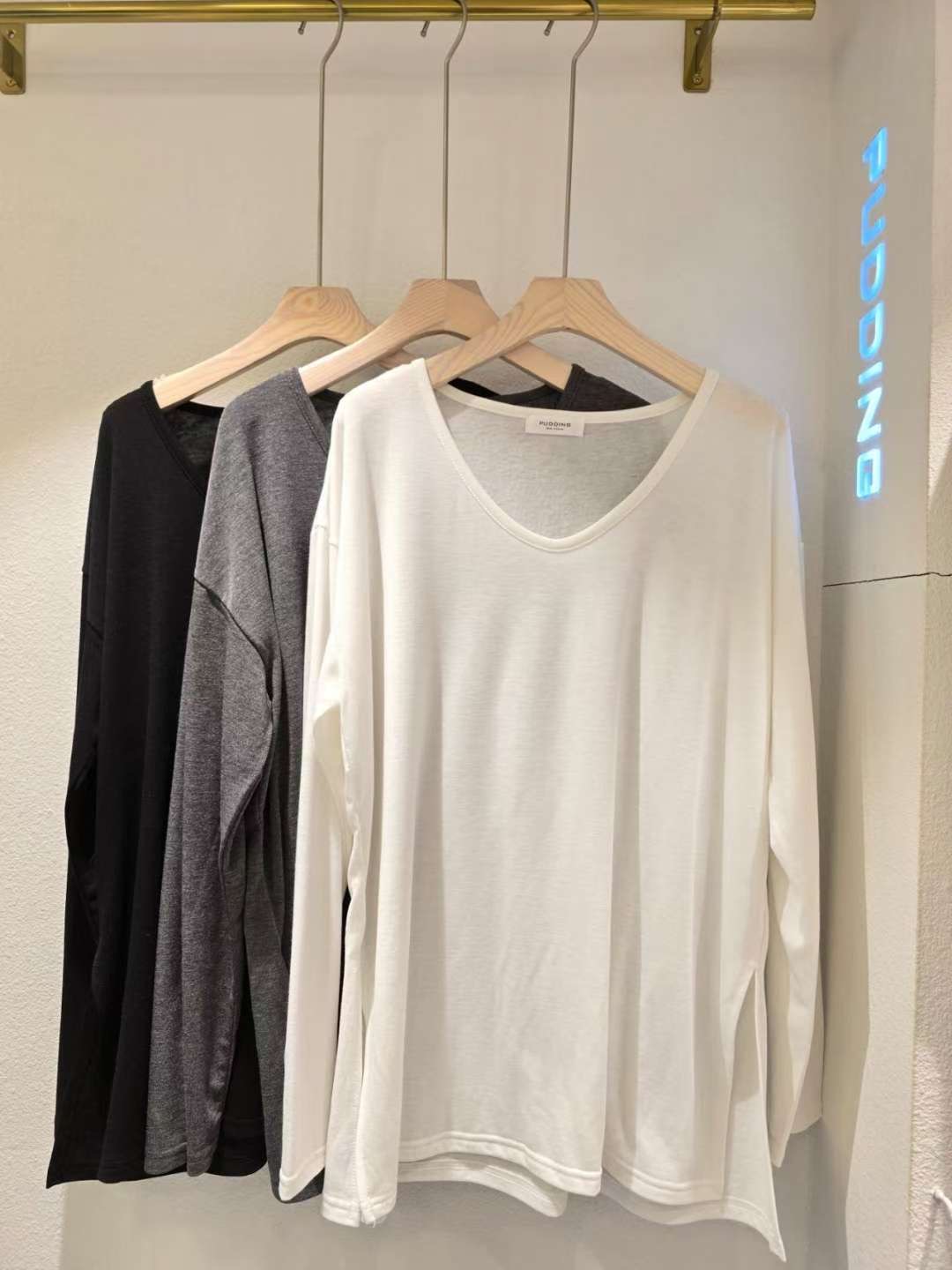 PUDDING韓國直郵㊣女裝新款25秋冬休閑推薦時尚長袖T恤長款PUDDING長袖T恤圖色1左一色