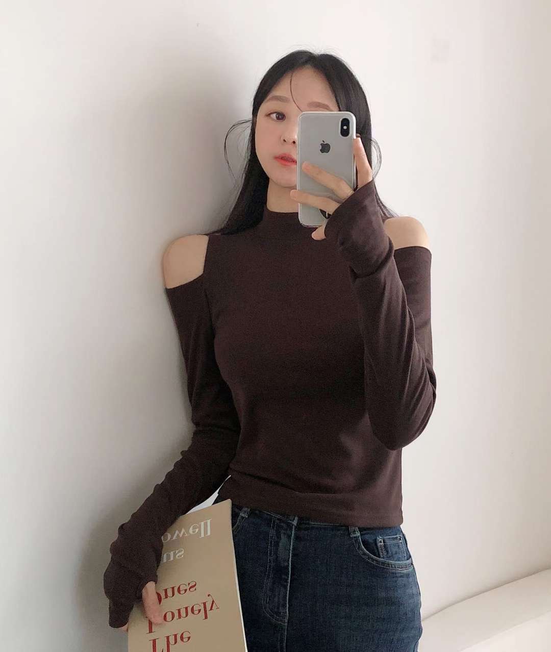 PUDDING東大門㊣直郵女士新品真品人氣25秋冬長袖T恤高領露肩PUDDING長袖T恤圖色3