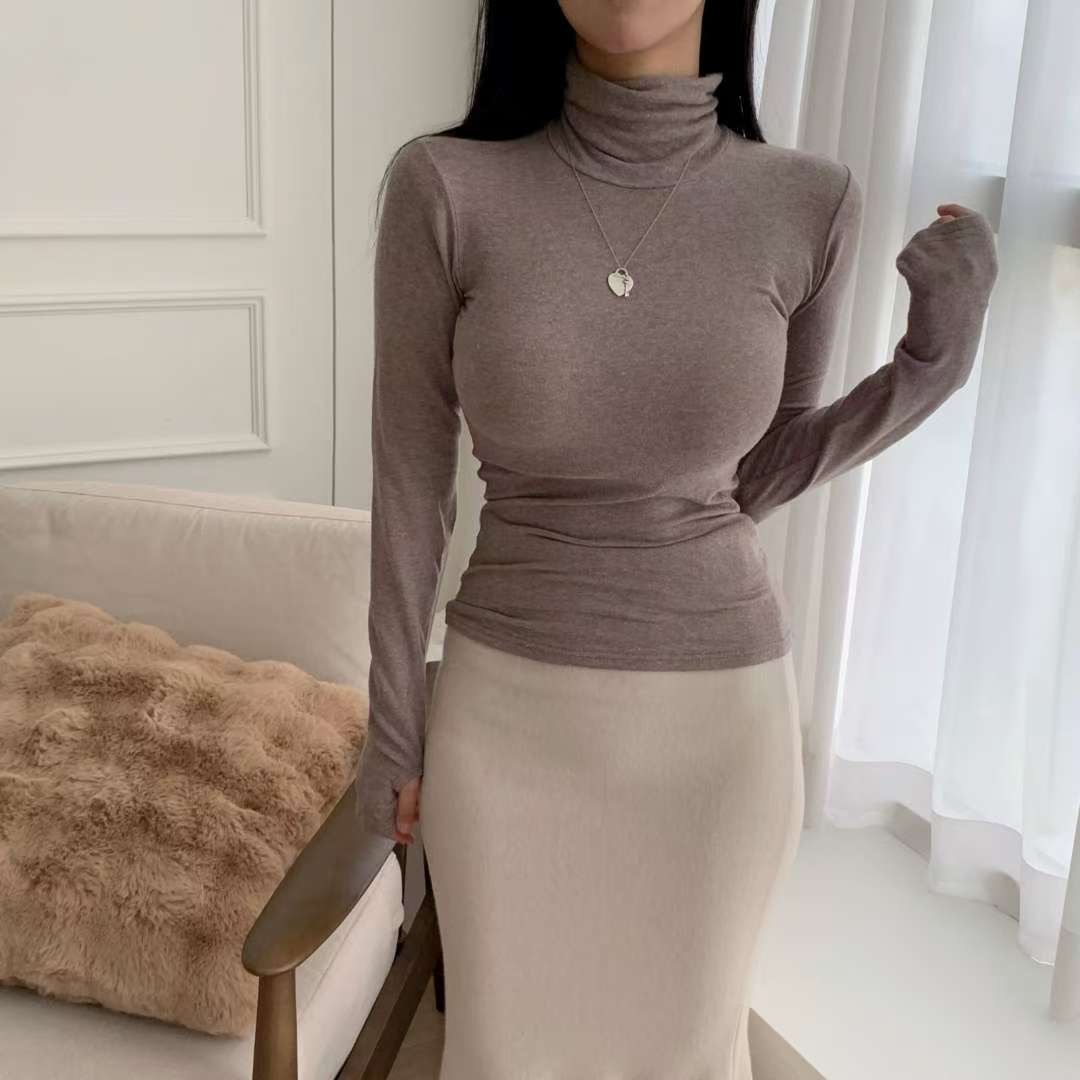 PUDDING韓國直郵㊣女士新款職業休閑長袖T恤安哥拉羊毛高領PUDDING長袖T恤圖色3
