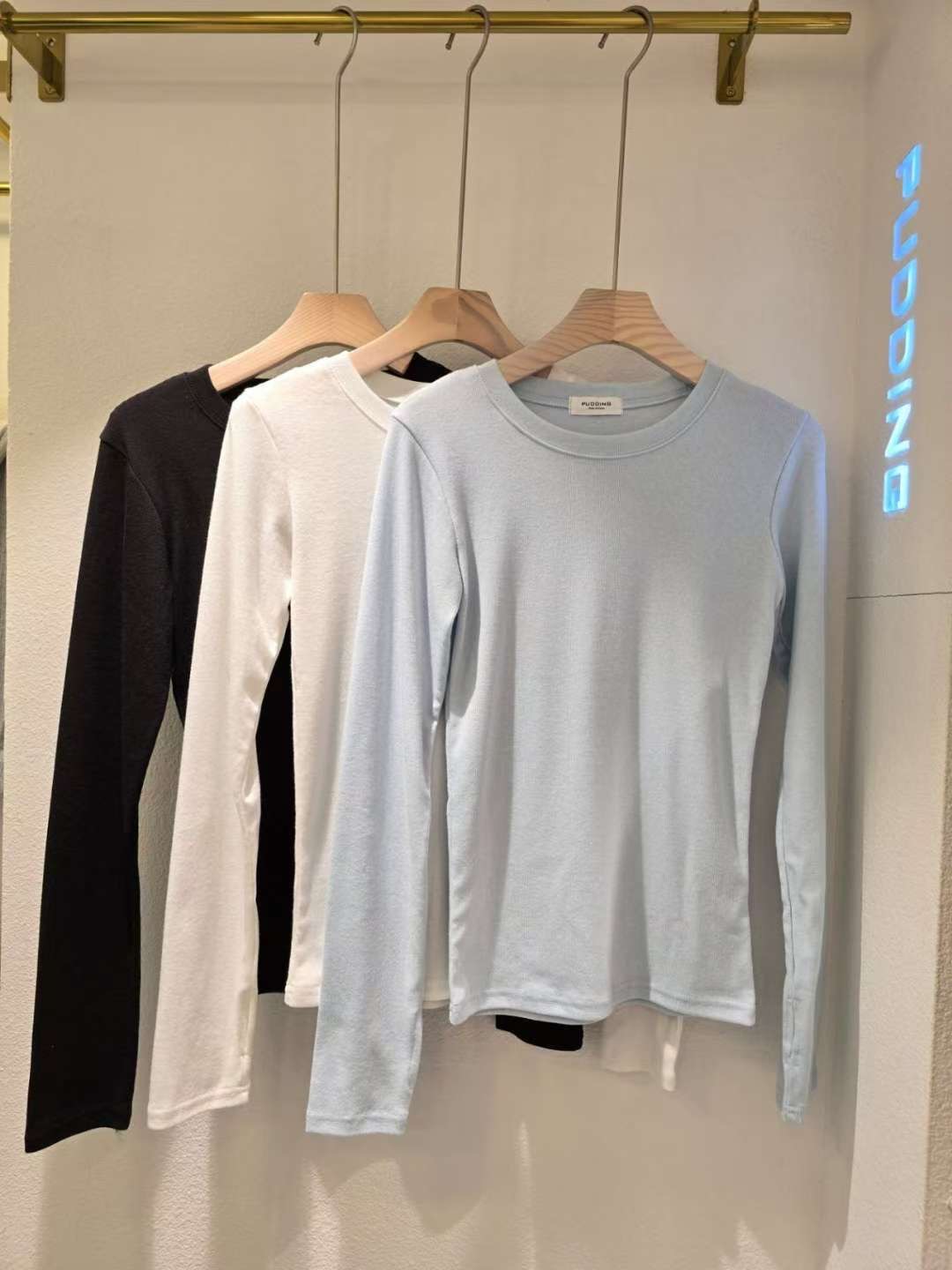 PUDDING東大門㊣實拍女士新品熱賣休閑職業真品推薦長袖T恤PUDDING長袖T恤圖色1左一色