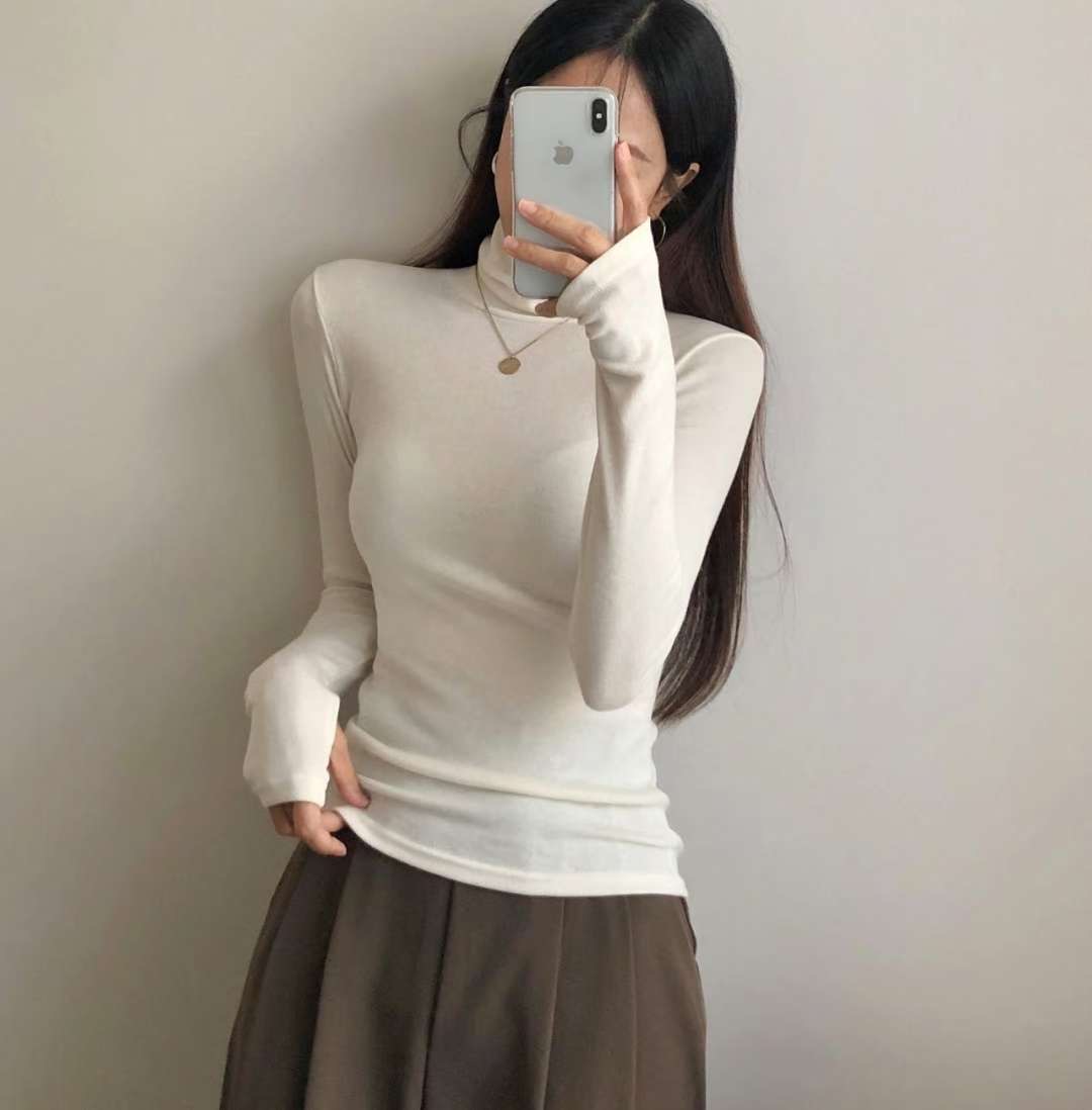 PUDDING韓國直郵㊣女士新款真品時尚人氣休閑長袖T恤高領寬松PUDDING長袖T恤圖色2