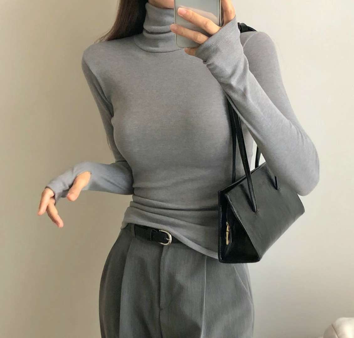 PUDDING韓國直郵㊣女士新款真品時尚人氣休閑長袖T恤高領寬松PUDDING長袖T恤圖色3