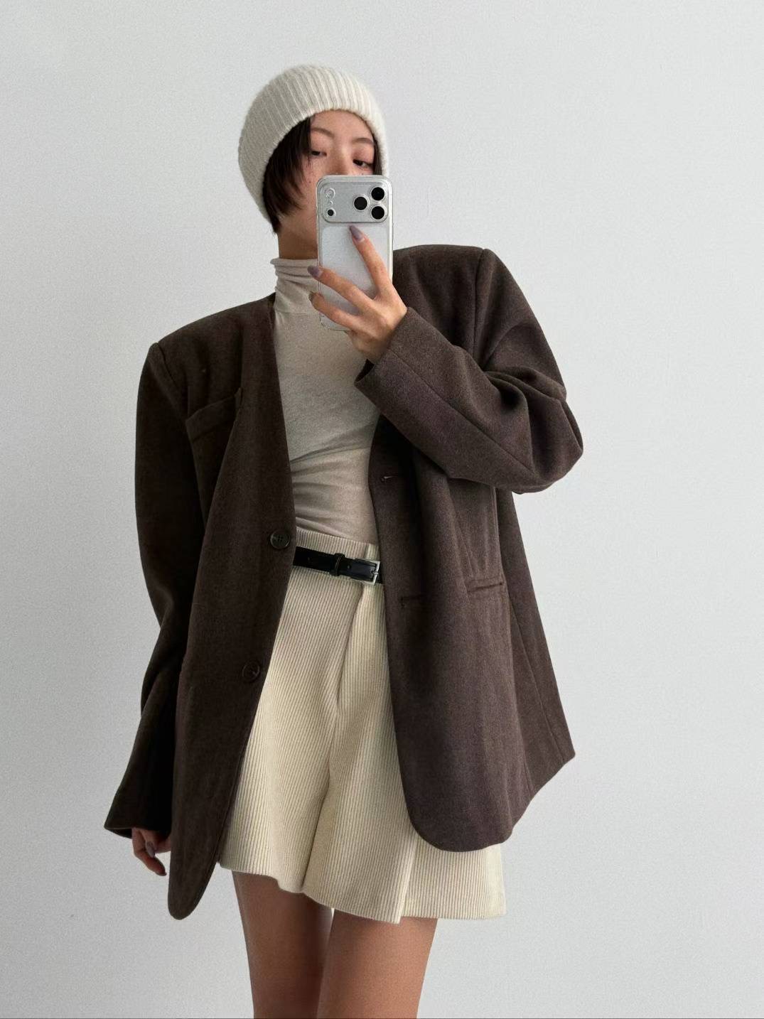 CELEB-셀럽-T韓國代購㊣女士新款人氣職業中長款大衣涂層CELEB-T中長款大衣