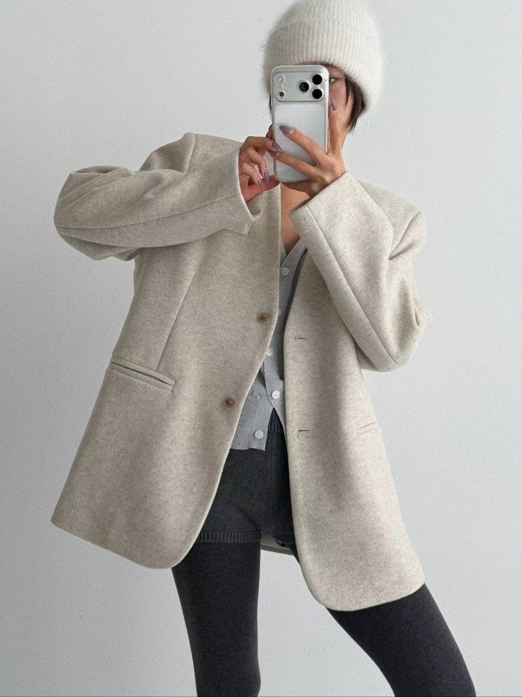 CELEB-셀럽-T韓國代購㊣女士新款人氣職業中長款大衣涂層CELEB-T中長款大衣圖色1