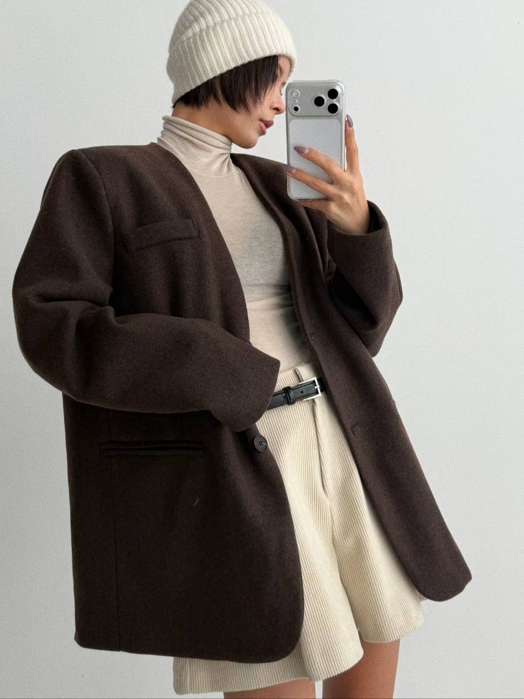 CELEB-셀럽-T韓國代購㊣女士新款人氣職業中長款大衣涂層CELEB-T中長款大衣圖色2