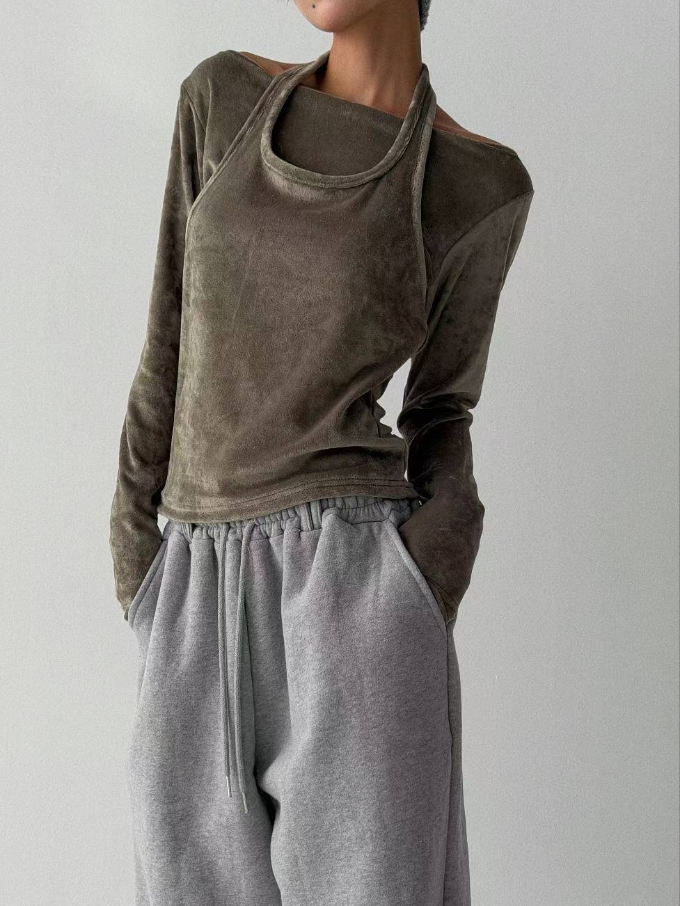 CELEB-셀럽-T東大門㊣直郵女裝新款時尚長袖T恤假兩件絲絨CELEB-T長袖T恤圖色2