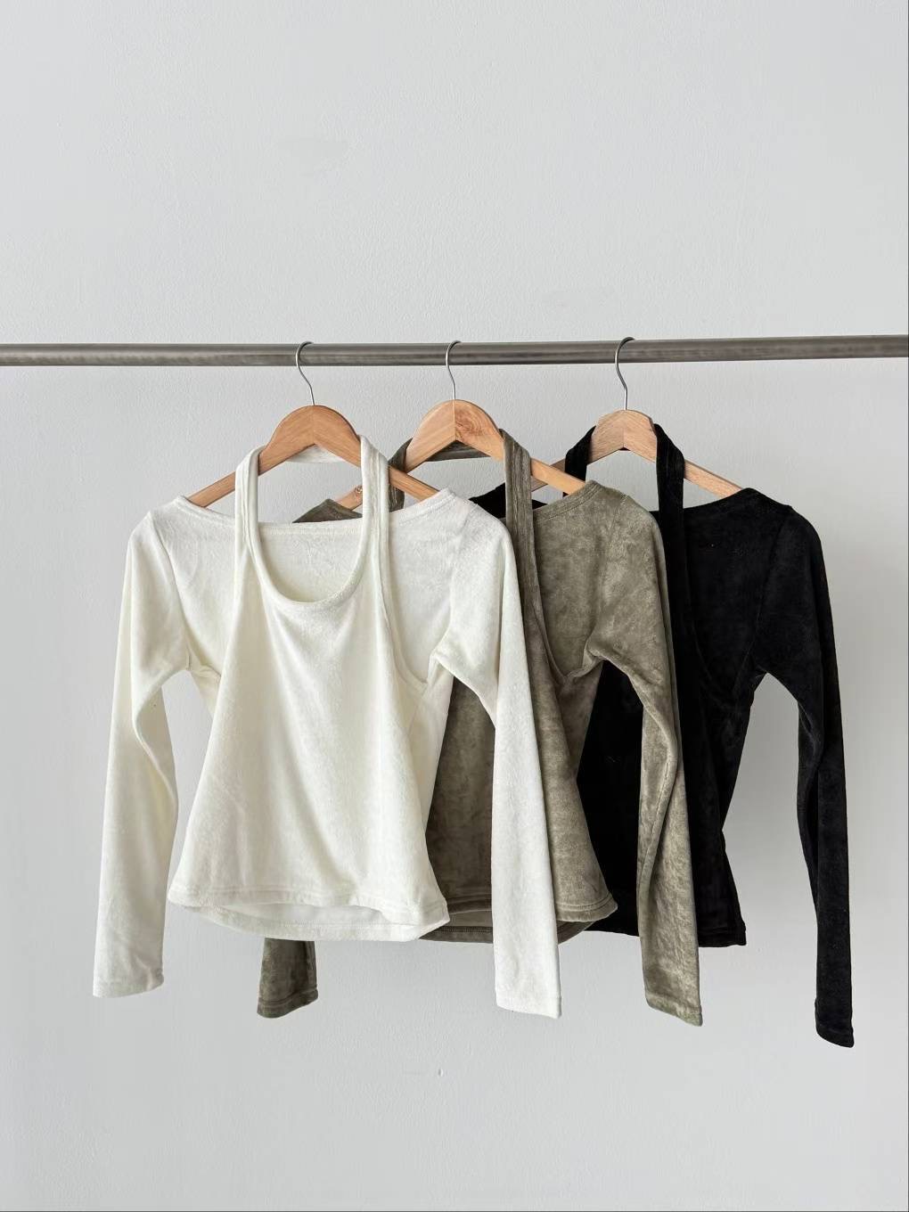 CELEB-셀럽-T東大門㊣直郵女裝新款時尚長袖T恤假兩件絲絨CELEB-T長袖T恤圖色3左三色