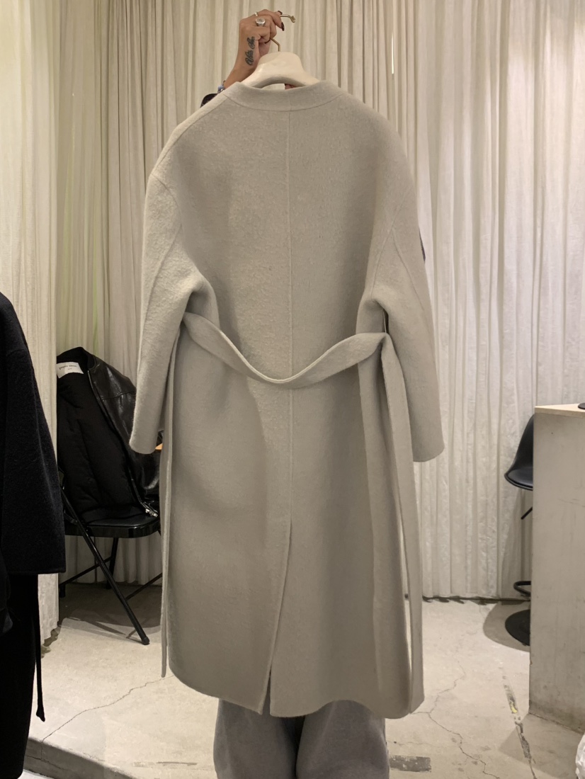 PAPERMOON韓國代購㊣女士新款時尚推薦中長款大衣含腰帶羊駝絨paper moon中長款大衣