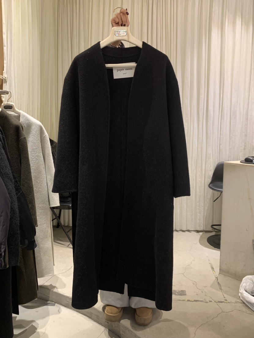 PAPERMOON韓國代購㊣女士新款時尚推薦中長款大衣含腰帶羊駝絨paper moon中長款大衣圖色1
